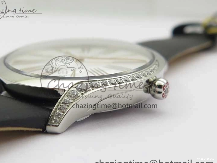 0811 Ladies’ De Ville Trésor Diamond SS 3AF 1:1 Best Edition White MOP Dial RG Markers On Black Fabric strap Swiss Quartz Comfortable 7884
